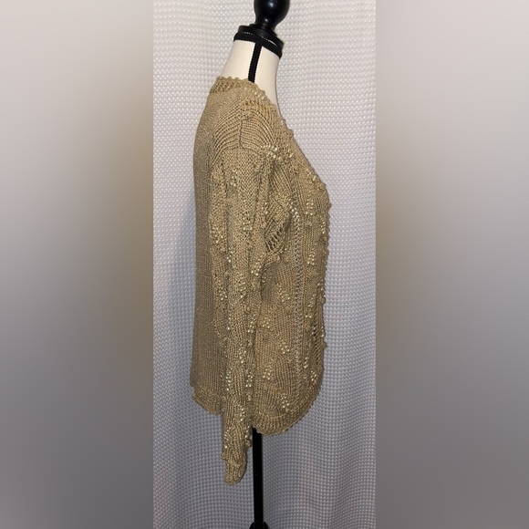 Women’s MAGNOLIA tan vintage pearls beaded knitted cardigan pearls Size small - Picture 9 of 12